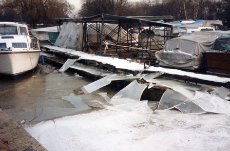 Ice at Jones Boatyard marina historical