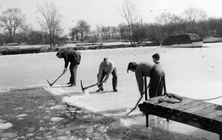Breaking Ice at Jones Boatyard historical winter