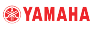 The Yamaha logo features the brand name 'YAMAHA' in bold red letters. Above the text is a circular emblem with a trident symbol, also in red, representing the company's musical and mechanical heritage.