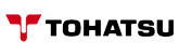 Tohatsu logo featuring the brand name in bold black letters, accompanied by a stylized red emblem resembling a bird. The logo is displayed on a white background, emphasizing its design elements.